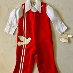 Vintage 70’s/80’s Red Baby Romper with Dove Design.